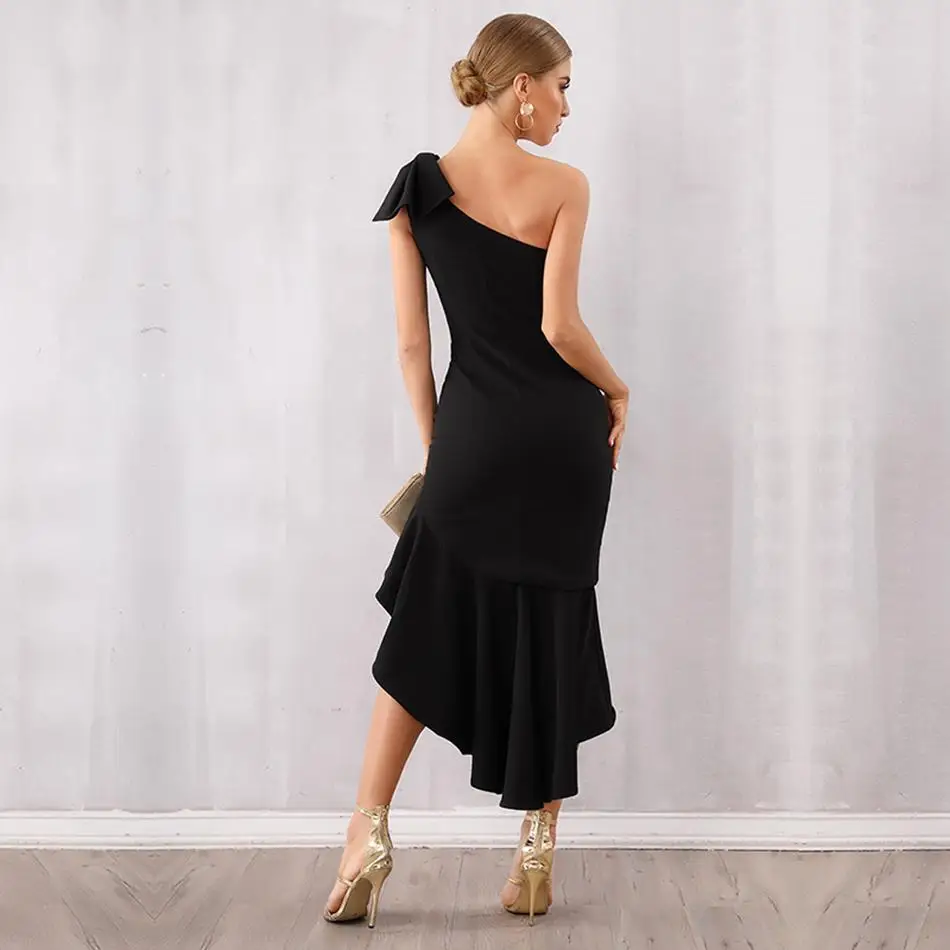 Летнее черное модное праздничное платье-повязка знаменитости женское элегантное на одно плечо сексуальные вечерние платья для ночного клуба фестиваль Русалка Vestidos