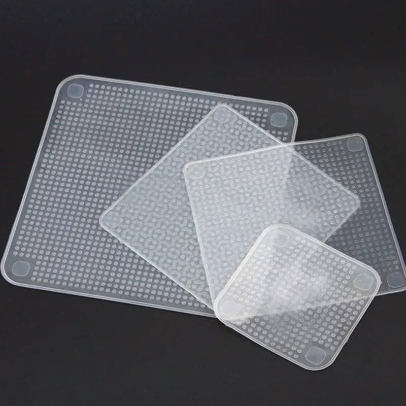 

New 4pcs Multifunctional Food Fresh Keeping Saran Wrap Kitchen Tools Reusable Silicone Food Wraps Seal Vacuum Cover Lid Stretch
