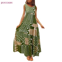 JAYCOSIN, женское винтажное платье без рукавов с круглым вырезом, очаровательное богемное клетчатое платье с принтом, индивидуальное платье размера плюс, 3XL, Прямая поставка#0601