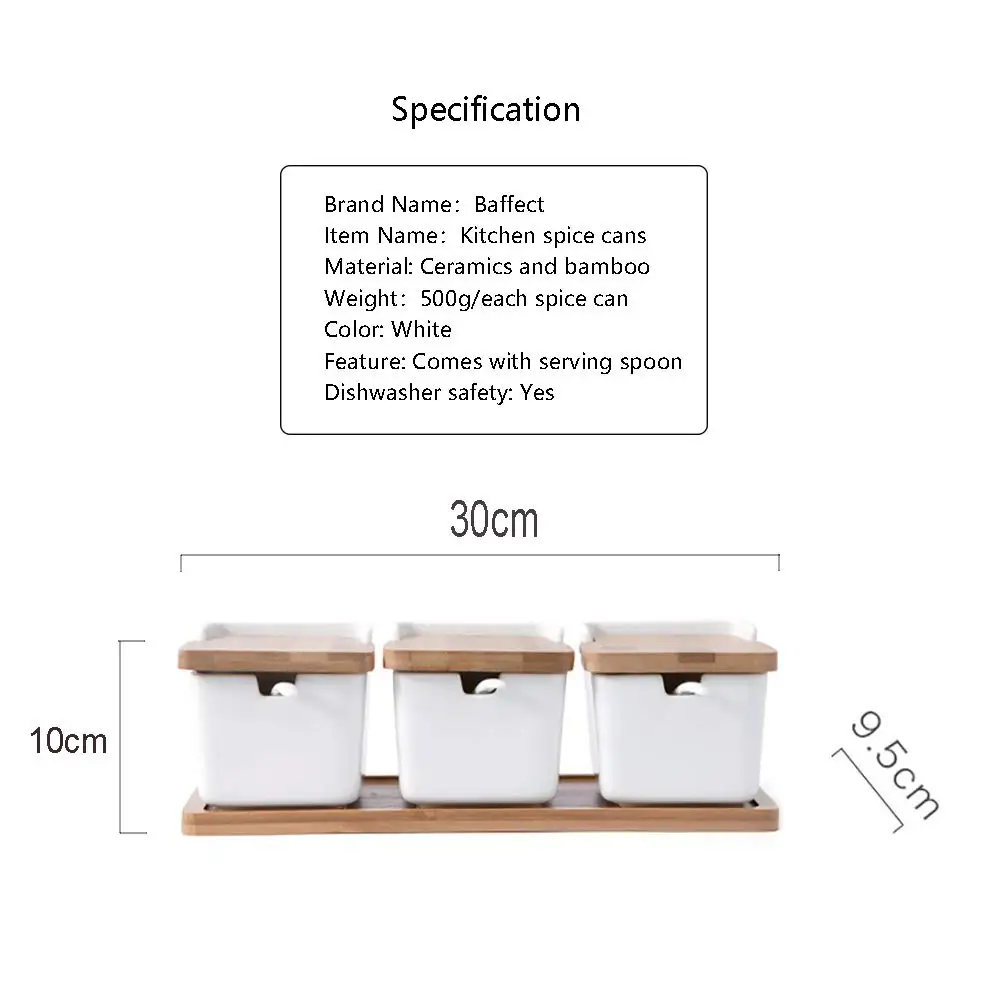 Baffect керамические кухонные банки для специй контейнеры для специй банки для хранения приправ для соли, перца, сахара, травы с крышкой и сервировочной ложкой - Цвет: 3 Jars