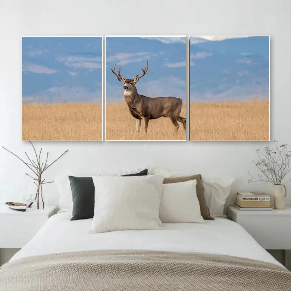 

Laeacco Canvas Painting Calligraphy Nordic Wild Animal Wall Art Autumn Deer Posters and Prints Home Living Room Decor Pictures