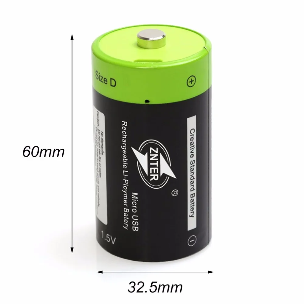 ZNTER 2 шт 1,5 в 6000 мАч USB перезаряжаемая D батарея рециркулирующая многофункциональная Заряженная литий-полимерная игра и вилка