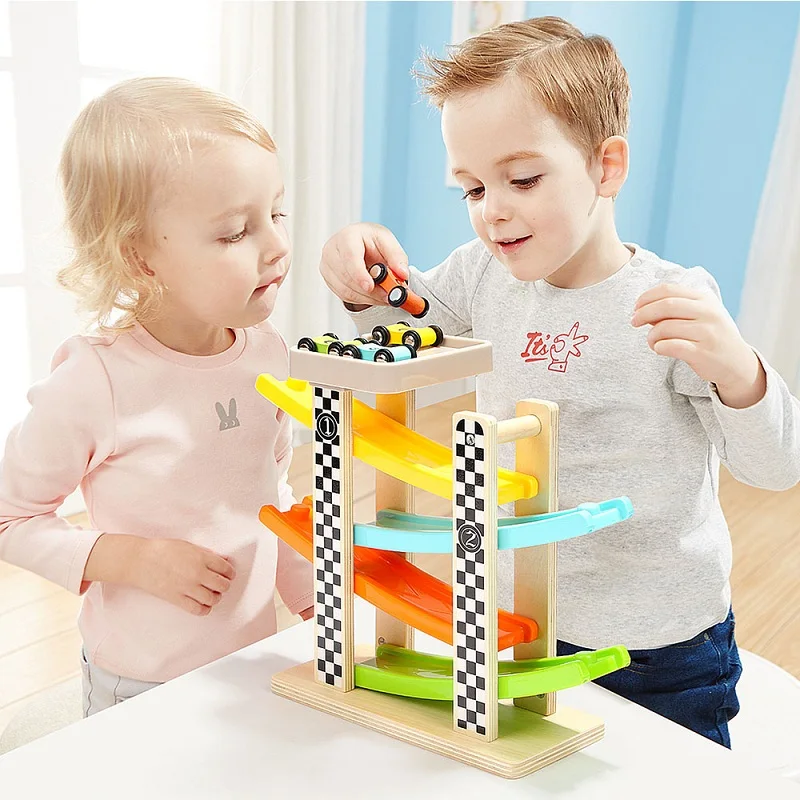 

Wooden Ladder Glide Path Slide Car Educational Toys For Children Colorful Car Transportation Building Sets Develop Intelligence