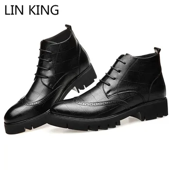 

LIN KING Vintage Men Short Boots Brogue Chelsea Boots High Top Casual Leather Boots Meb Military Shoes Work Safety Shoes