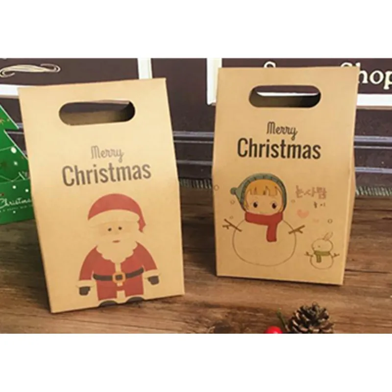 

1pc Paper Gift Bags Retro Pattern Santa Claus Packing Gift Bags Merry Christmas Party Candies Cookie Packaging Bags