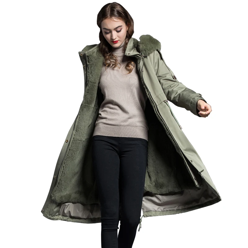 

Winter Real Fur Long Coat Fox Fur Collar Hooded Coats Women Clothes 2018 Rex Rabbit Fur Liner Jacket Parka Chaqueta Mujer ZL734