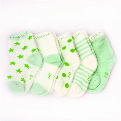 Lawadka/5 пар/лот; полосатые носки для малышей; хлопковые носки для новорожденных мальчиков и девочек; милые носки для малышей; Размер SandM - Цвет: Зеленый