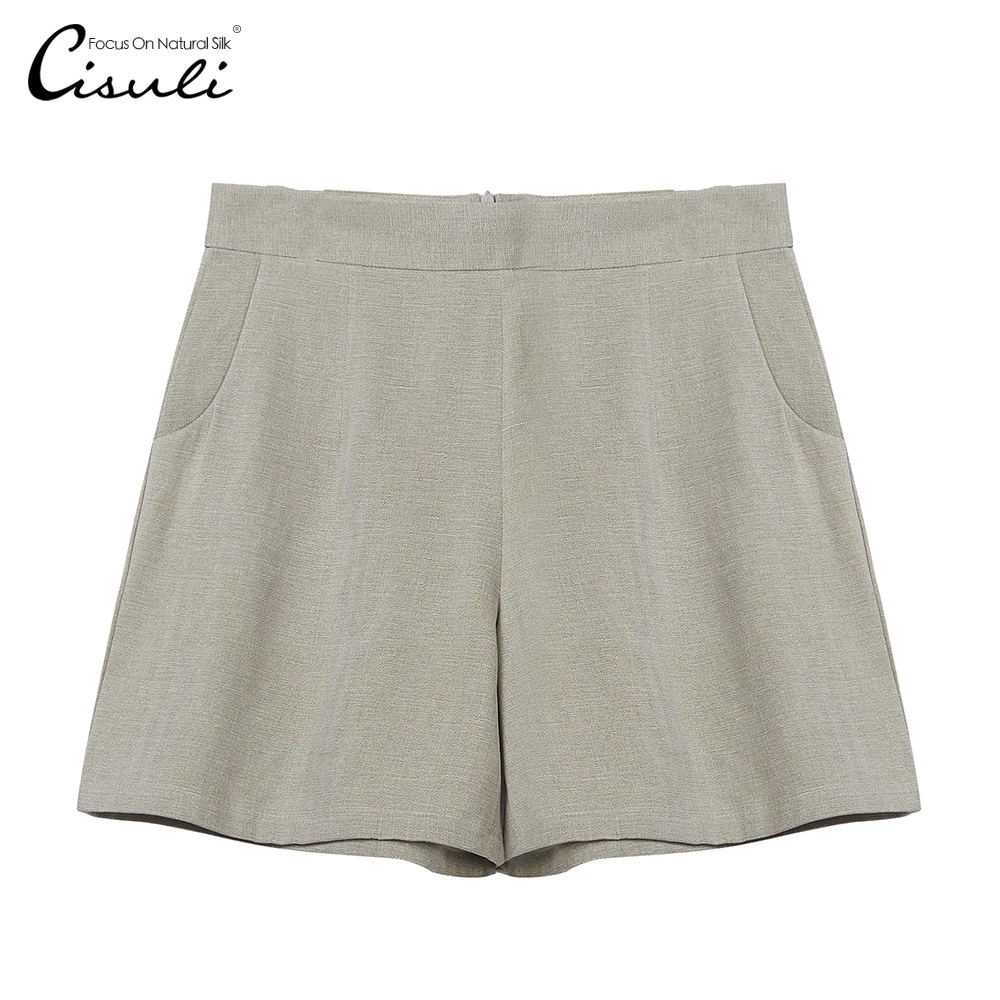 

CISULI 100% SIlk Shorts Women Summer Short Femme Jeans Shorts Breathable Pants Plus Size Light Grey 2XL Size