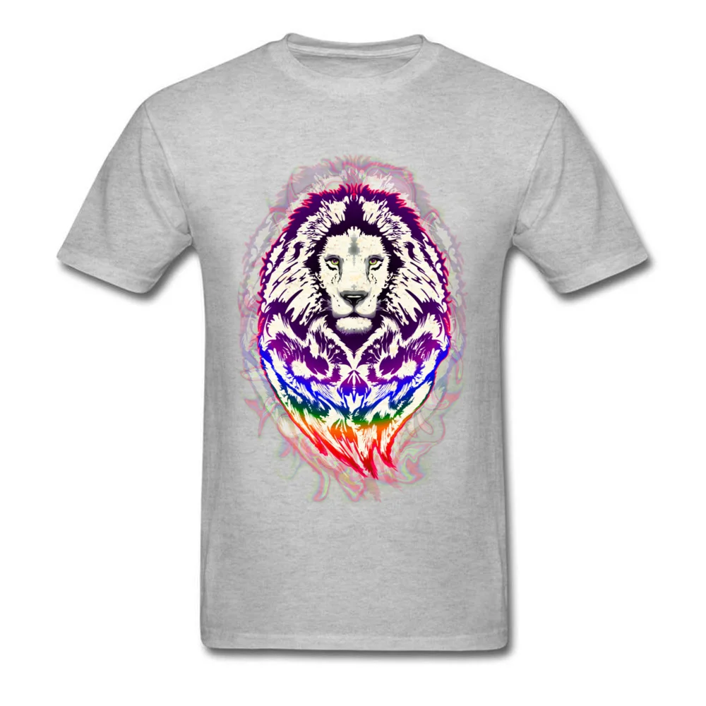Crazy Top T-shirts Plain Crewneck Lion Psychedelic Pop Art 100% Cotton Fabric Man Tops Shirt Group Short Sleeve Tee-Shirts Lion Psychedelic Pop Art grey