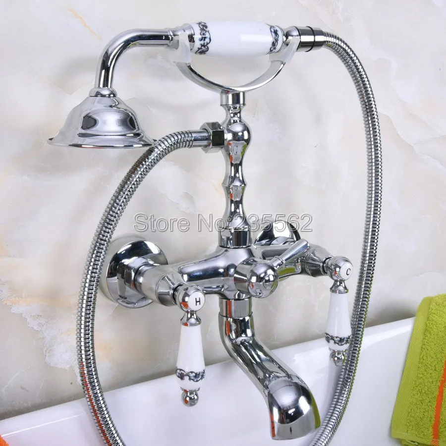 

Chrome Wall Mounted Clawfoot Bathtub Shower Faucet Handheld Shower Faucets lna204