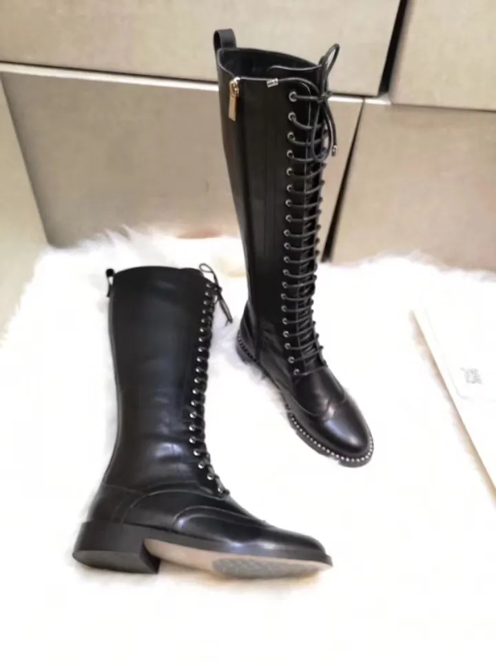 The latest fashion knee-high shoes round head rhinestone side zipper flat boots women's fashion motorcycle ladies thigh boots