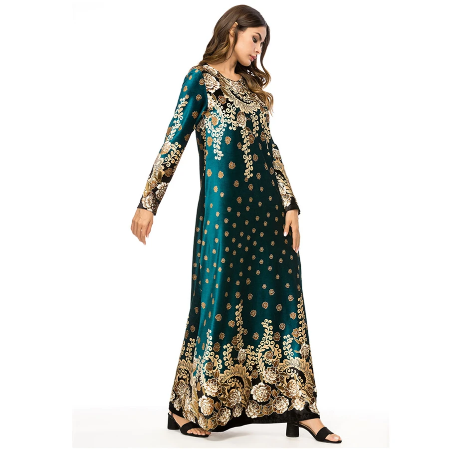 BAIBAZIN High-grade High-quality Velvet Fabric Muslim Print Woman Dress Plus size African Dresses for Women