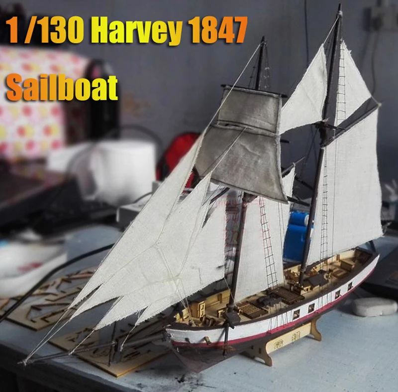

Hotes Laser-cut Wooden sailboat model kit The Harvey 1847 western Sail boat Model