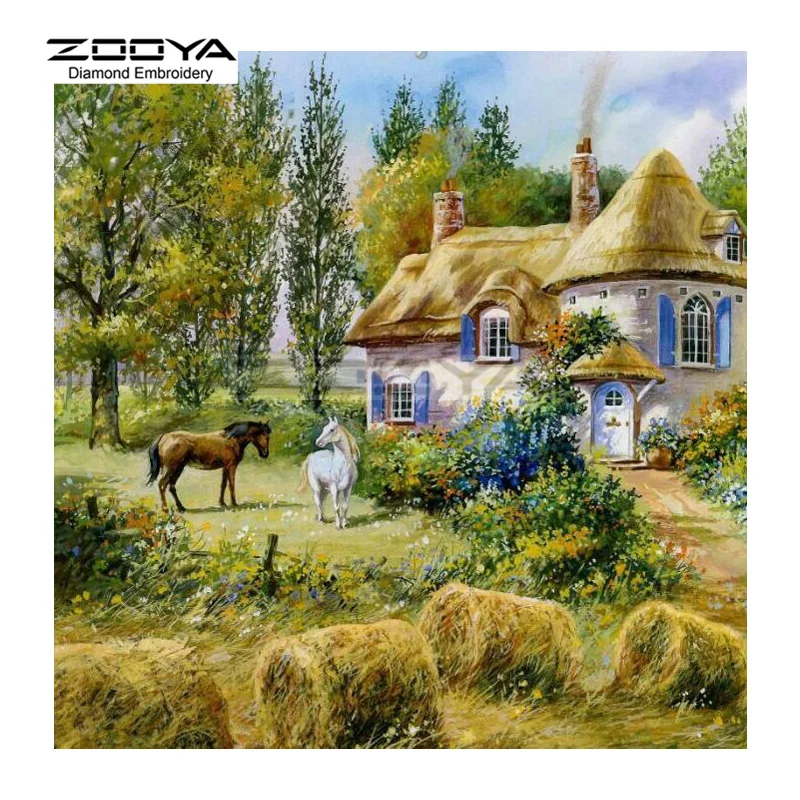 Алмазная вышивка ZOOYA 5D алмазная живопись пейзаж лес дом лошадь крестом стразы