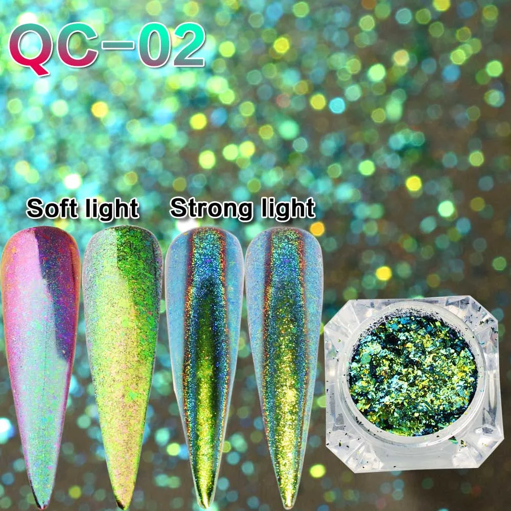 1 шт Хамелеон лазер хром голографическая Радуга Дизайн ногтей Блеск порошок пигмент хлопья зеркало пыль Украшение Маникюр JIQC01-12 - Цвет: QC02