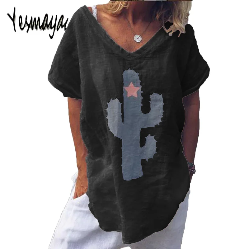 

Womens Tee Shirts Cotton Linen T shirt Women Plus Size 5XL Summer Short Sleeve V-neck Top Tshirt Femme Women Camiseta Mujer 2019