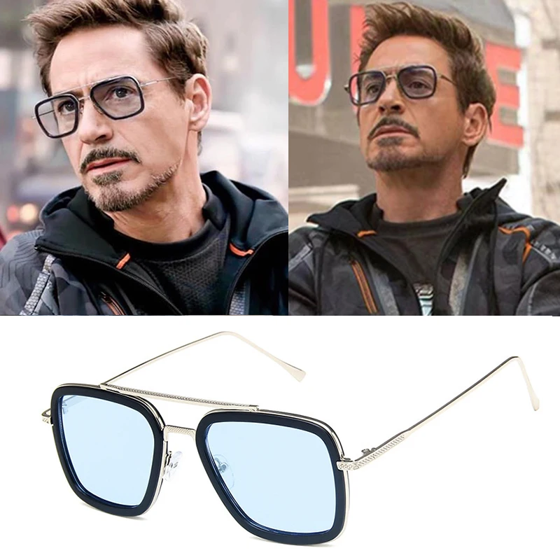 Tony stark солнцезащитные очки Брендовые мужские Квадратные Солнцезащитные очки Мстители Tony Strong Flight стиль Мужские очки Пилот солнцезащитные очки Железный человек 3