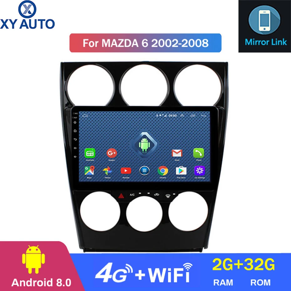 

9 inch 2.5D IPS HD screen 4G Lte All Netcom Android 8.0 2G RAM 32G ROM Navi with BlueTooth USB WIFI SWC for Mazda 6 2002-2008