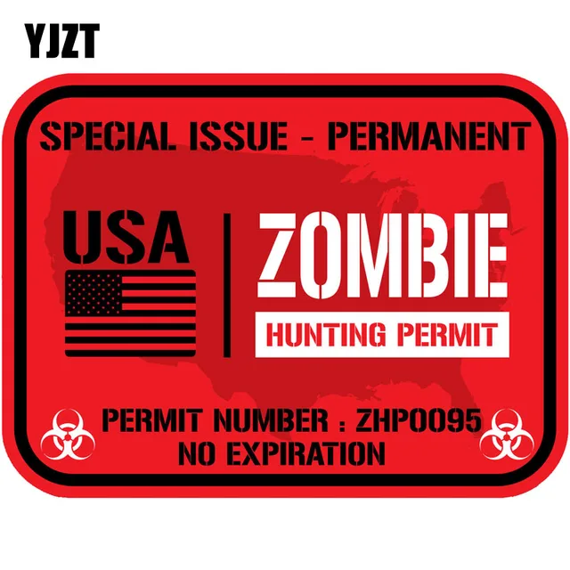 Best Offers YJZT 10.2CM*7.6CM ZOMBIE OUTBREAK RESPONSE TEAM Lnterest Reflective USA ZOMBIE HUNTING PERMIT Personality Car Sticker C1-7125