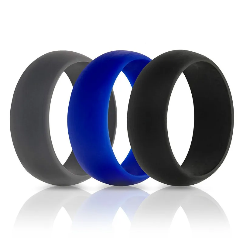 Men Women's Silicone Wedding Ring Band Pack Sports Gym Size 6/7/8/9/10/11/12 