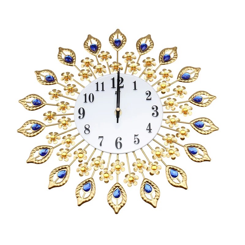 Large Wall clock Luxury Peacock Diamond Metal Crystal Digital Needle