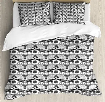 

Elephant Duvet Cover Set Bohemian Tribal Patterns Asian Elephants Traditional Tattoo Art Mandala Bedding Set