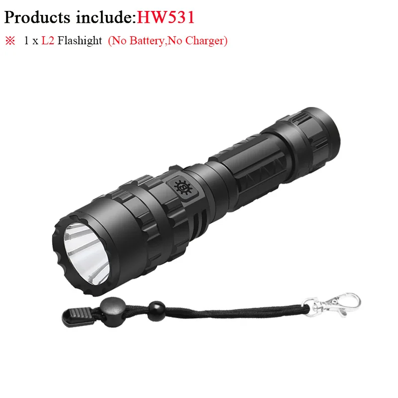 KARRONG 60000 Lumens Most Powerful Tactical Flashlight Torch Light USB Rechargeable Hunting Led Flashlight Cree Xml L2 Hand Lamp - Испускаемый цвет: no battery