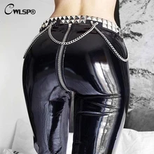 CWLSP Autumn Lady PU leather Pencil Pants Women Solid Back Zipper Jeans Female Black Red Trousers New Fashion 2017 QL3503