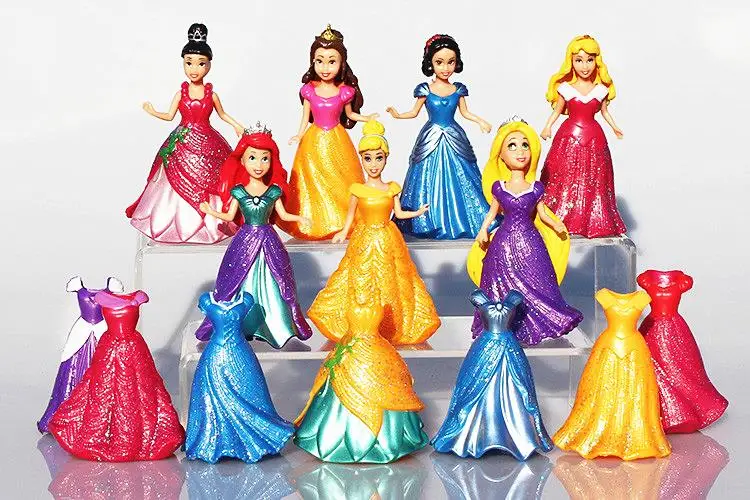 JOY YIFOR7pcs/set Snow White Princess Action Figure Ariel Rapunzel Merida Cinderella Aurora Belle Princess Sexy Toys Girls Doll