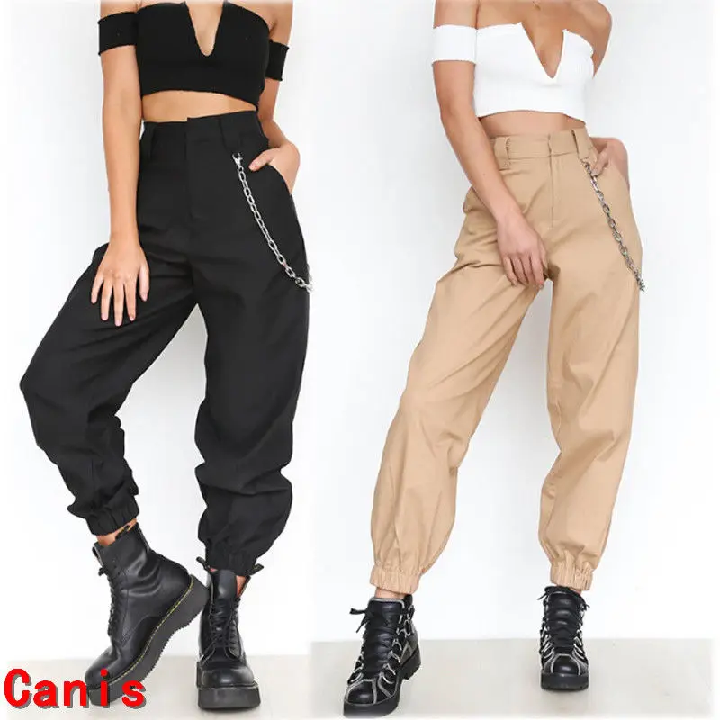 

Hot Womens Loose Causal Trousers Costume Combat Cargo High Waist Harem Hip Hop Pants