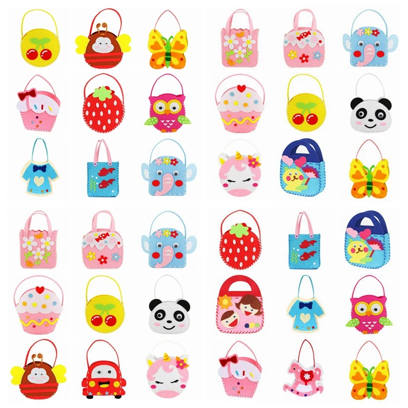

Non-woven Cloth Bag Craft Kits For Children Toy DIY Handmade Bags Dindergarten Children Sewing Projects Fabric Kit DIY Kids Toys