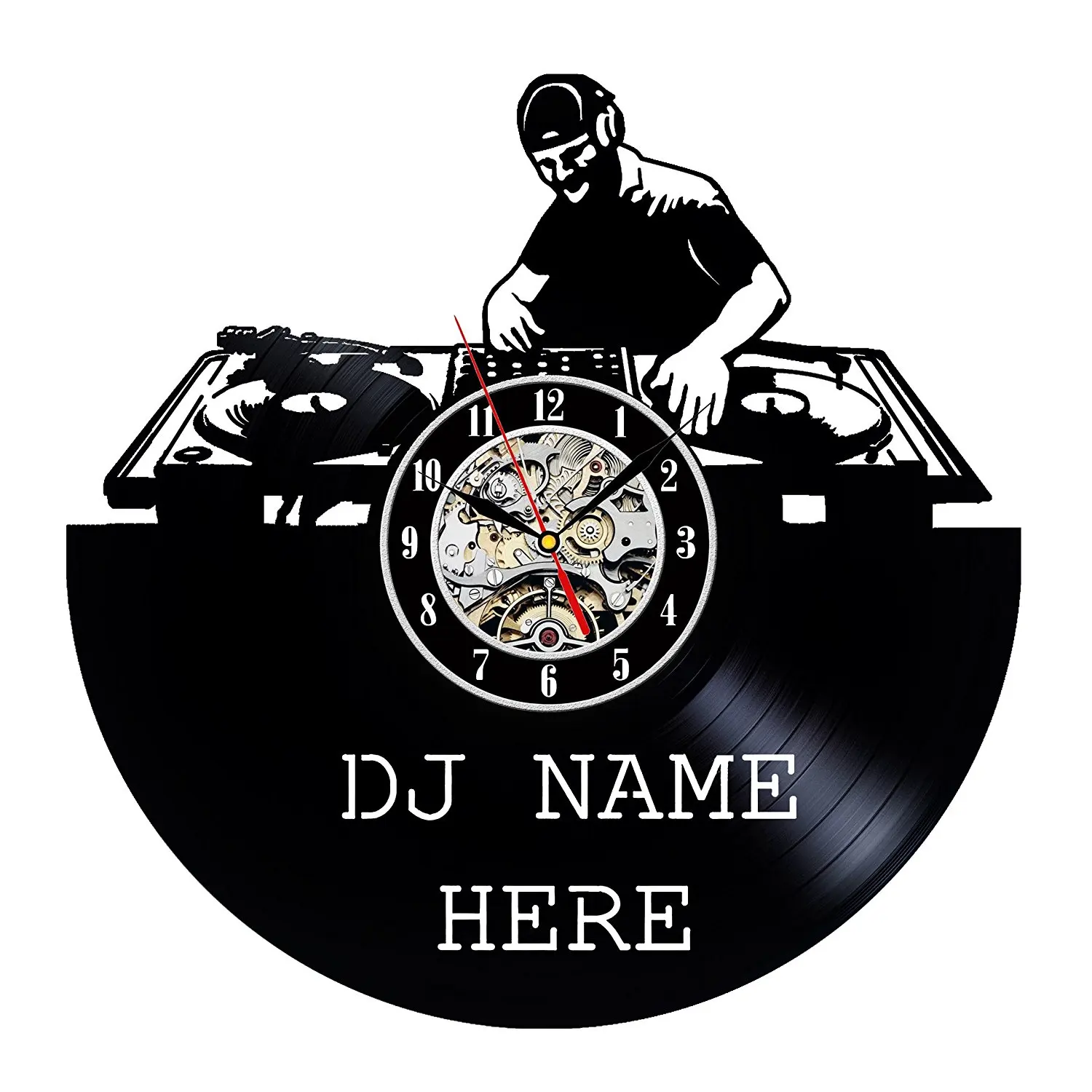 Vinyl Record Wall Clock Modern Design DJ Name Here Theme ...
