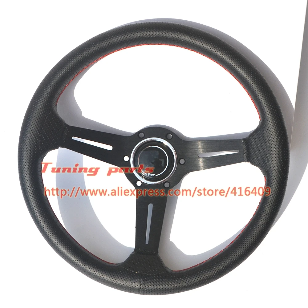 350mm Drifting Steering Wheel Leather With Holes Black Arm ND Racing