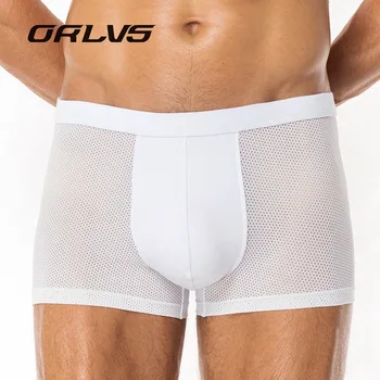 

ORLVS Brand Boxer Men Mesh U Pouch Underwear Sexy Underpants Cueca Mesh Breath Male Panties Pants Trunks Boxer shorts Hot sale