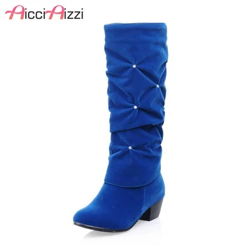 

Women Low Heel Half Boots Fashion Suede Leather Beading Round Toe Heels Boot Lady Winter Warm Botas Shoes Size 34-43