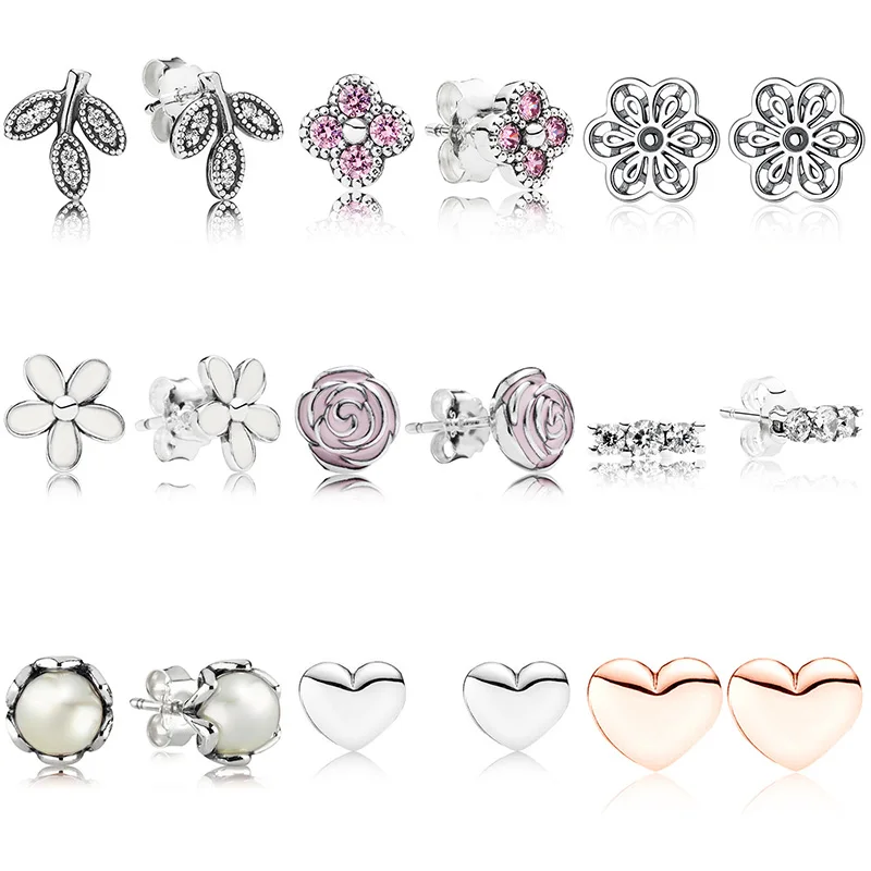 

9 Style 1 Pair Women Ear Studs Leaves Drop Oil Flower Love Crystal Diy Earrings for Women Wedding Party Jewelry