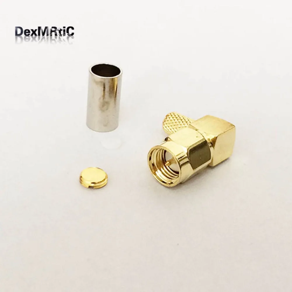 1pc  New RF SMA Male Plug Connector Right Angle Type Crimp For RG58 LMR195 Cable Fast Ship 3 5mm right angle l type connector stereo headphone plug goldplated