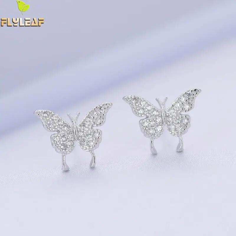 Форзац 925 пробы серебряные серьги-бабочки с кубическим цирконием для женщин модный стиль для девушек Стерлинговое Серебро-ювелирные изделия