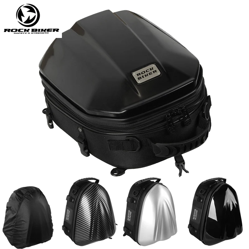 Rock Biker Hard Shell Motorcycle Tail Bag Waterproof Carbon Fiber Motorbike Rear Back Seat Bags Motorcycle Backpack Bag Luggage