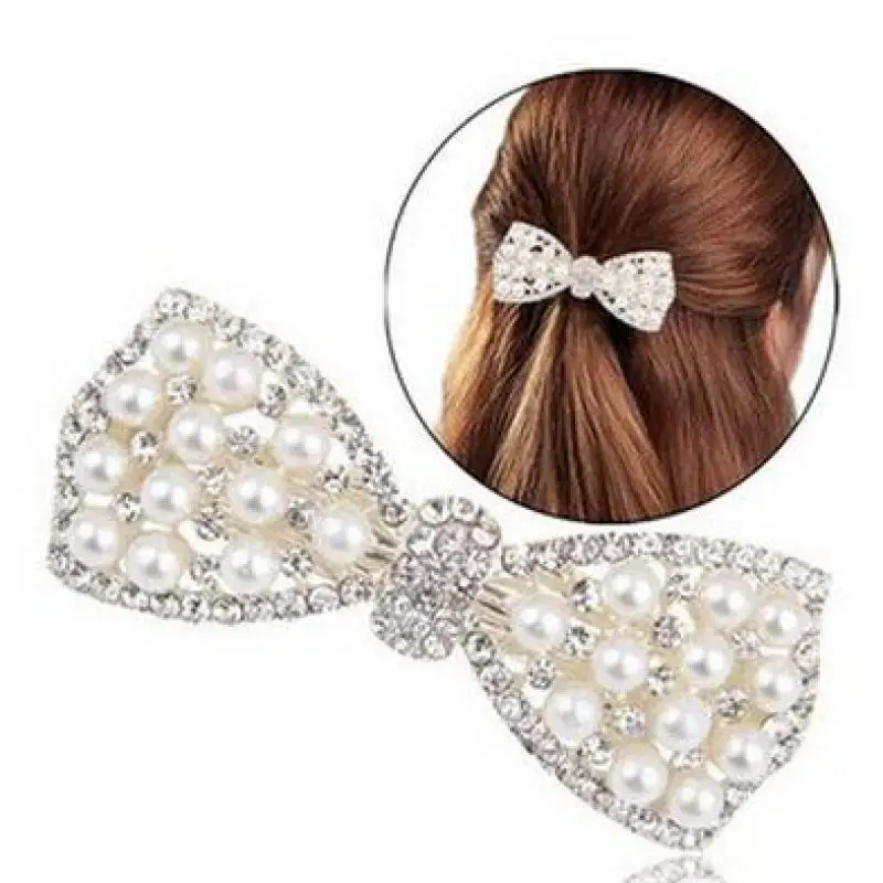Korean Hair Accessories Alloy Cz Jewelry Inlaid Imitation Pearl Bow Hairpin Jewelry Wholesalein