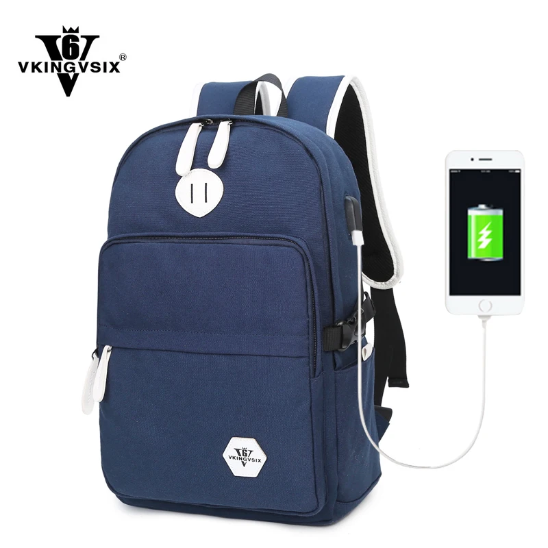 2017 New VKINGVSIX V6 Brand Canvas font b backpack b font 2 color External USB Charge
