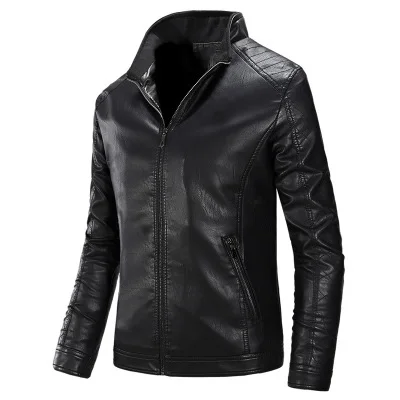 HCXY, мужские Куртки из искусственной кожи, осень, мужские пальто из искусственной кожи, мужская куртка с воротником-стойкой, утепленная мотоциклетная теплая одежда - Цвет: Черный
