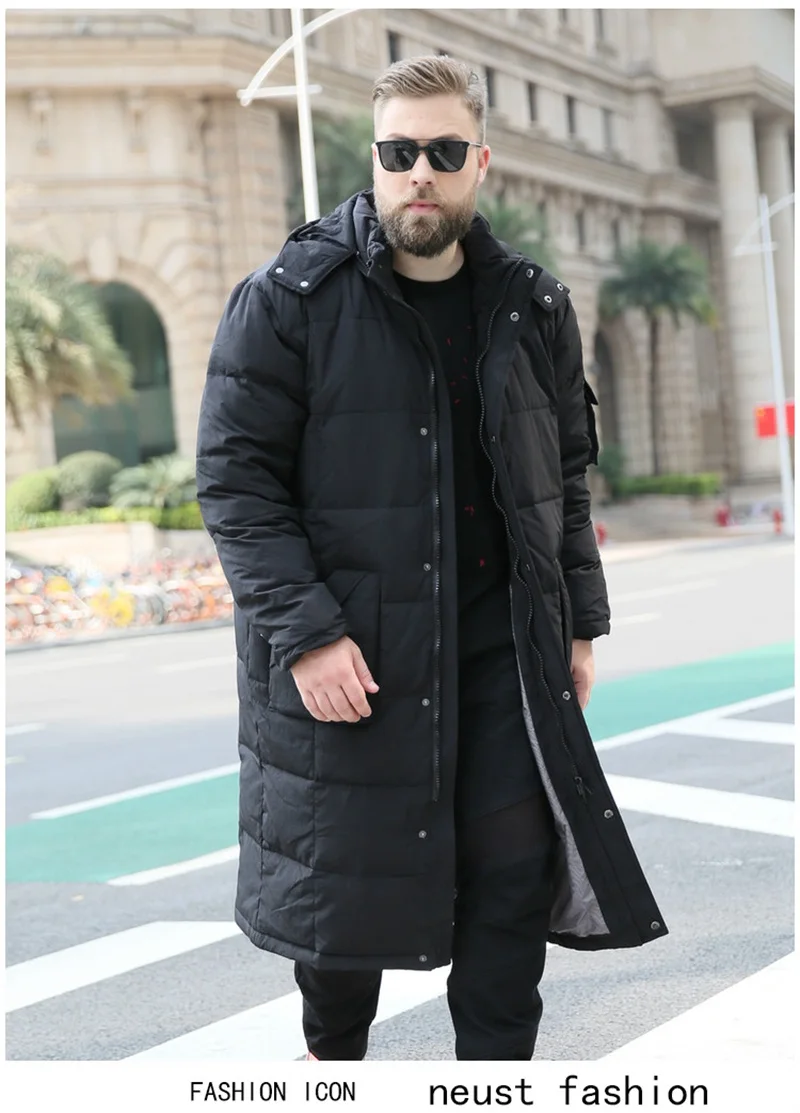 Большой размер, брендовая мужская зимняя куртка большого размера, мужской толстый теплый длинный пуховик выше колена, мужская куртка на утином пуху, большой размер
