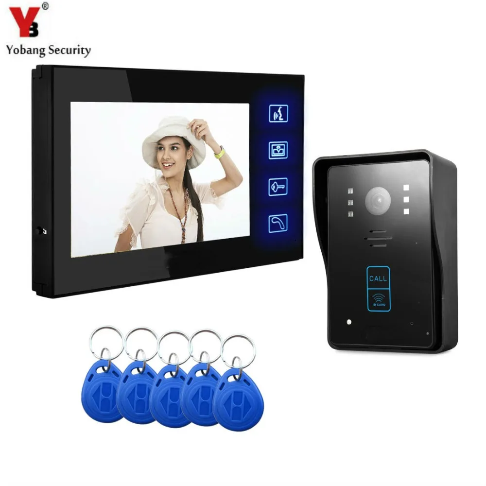 

YobangSecurity 7 Inch Video Door Phone Intercom Doorbell Home Entry Intercom System Kit 1 Monitors 1 Camera With RFID ID Keyfobs