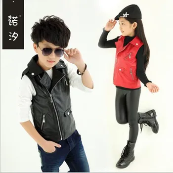 

Children clothes baby boys waistcoat girls clothing children spring autumn PU leather vest kids tops girls cute style vest 3-13Y