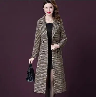 Большие размеры, зимнее шерстяное пальто для женщин, Осеннее шерстяное пальто высокого качества, женское длинное кашемировое пальто, толстые шерстяные куртки 16-937 - Цвет: 8206