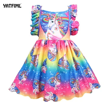 

YATFIML Toddler Kids Baby Girls Unicorn Party Pageant Formal Dress Sundress Clothes Cartoon Floral Birthday Sleeveles Cloth