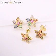10 пар, позолоченные модные серьги-гвоздики с цветами радужные циркониевые украшения со стразами, серьги для женщин леди
