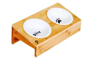 Миска для кошки двойного назначения Ланч-бокс кошка дерево керамика маленький свежий милый стиль кошка миска для воды товары для домашних животных PW026 - изображение