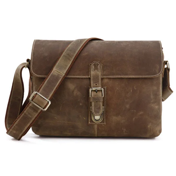 Men/'s Vintage Brown Genuine Crazy Horse Cow Leather Messenger Bags Shoulder Bag